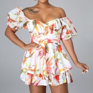 Cute Floral Peach Spring Summer Romper